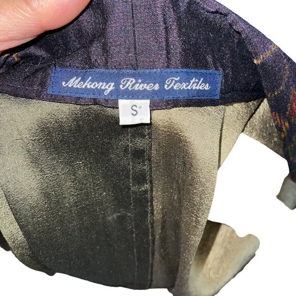 Mekong River Textiles Womens Kimono Jacket Size S Green Fair Trade Ikat Collar - Picture 5 of 9